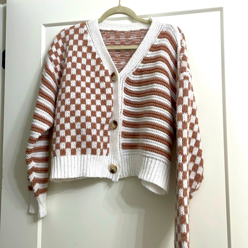 Blush and checkered cardigan